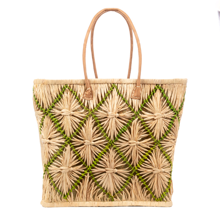 Vigonovo borsa shopper donna. Realizzata in rafia e paglia, con manici in pelle.