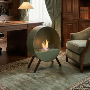 Venere - Camino a Bioetanolo da Pavimento 60x72x30 cm con Bruciatore 1 Litro e Piedi in Legno di Pino Salvia