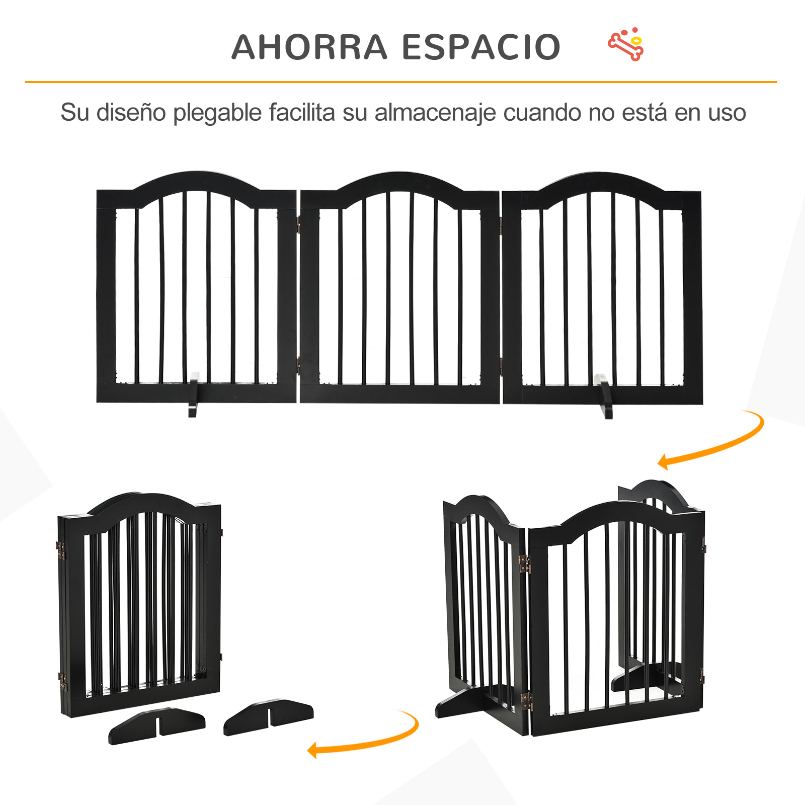 Barrera de Seguridad Plegable para Perros Pequeños Rejilla de Protección de 3 Paneles con Patas para Mascotas para Escaleras Pasillos 154,5x29,5x61 cm Negro