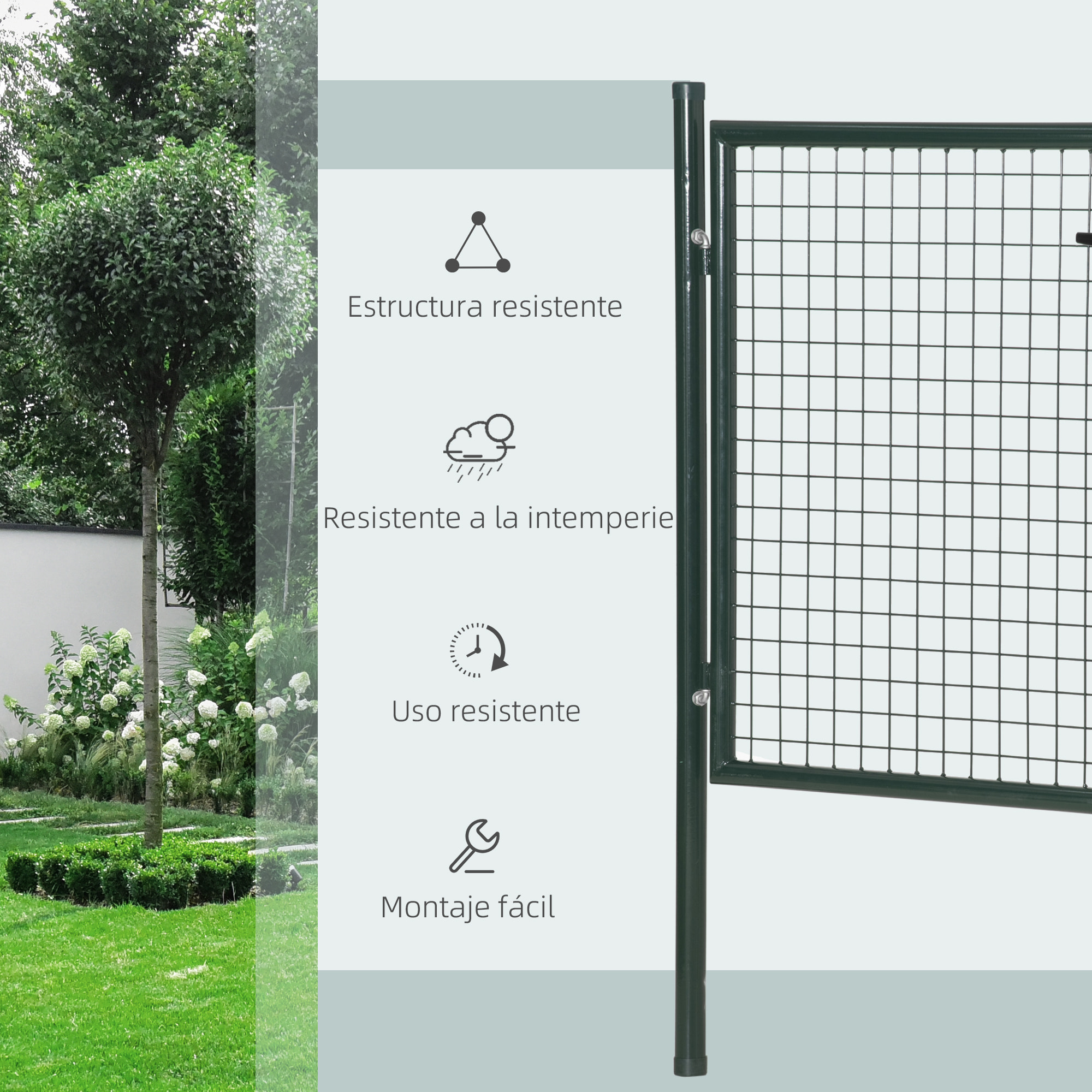 Puerta Verja de Jardín de Acero con Cerradura Manija y 3 Llaves Puerta de Valla Cerca para Exterior Patio Terraza 97x150 cm Verde