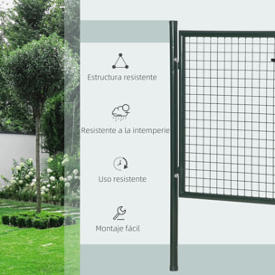 Puerta Verja de Jardín de Acero con Cerradura Manija y 3 Llaves Puerta de Valla Cerca para Exterior Patio Terraza 97x150 cm Verde