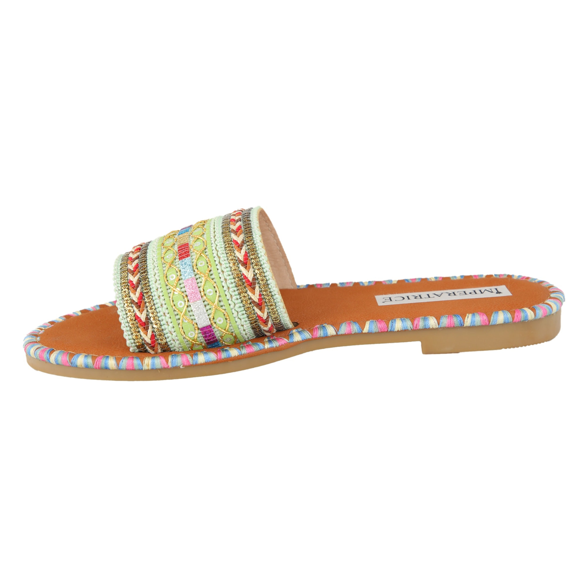 Ciabatte con fascia ricamata multicolore