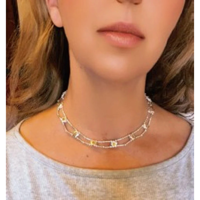 Gargantilla flores Sw en topaz plata 10µ