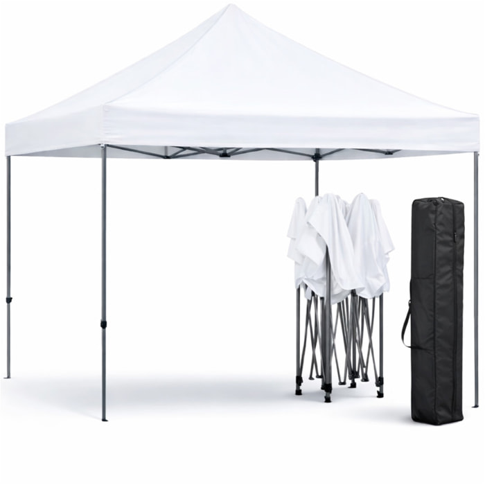 Gazebo Professionale 3x3 M Richiudibile Automatico In Acciaio Con Telo Oxford 1200D PVC Impermeabile e Anti UV A Fisarmonica con Sacche Bianco