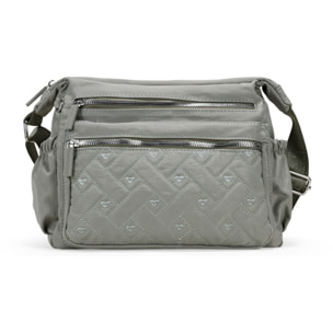 Bolso bandolera taupe con cremallera y cosido de corazones