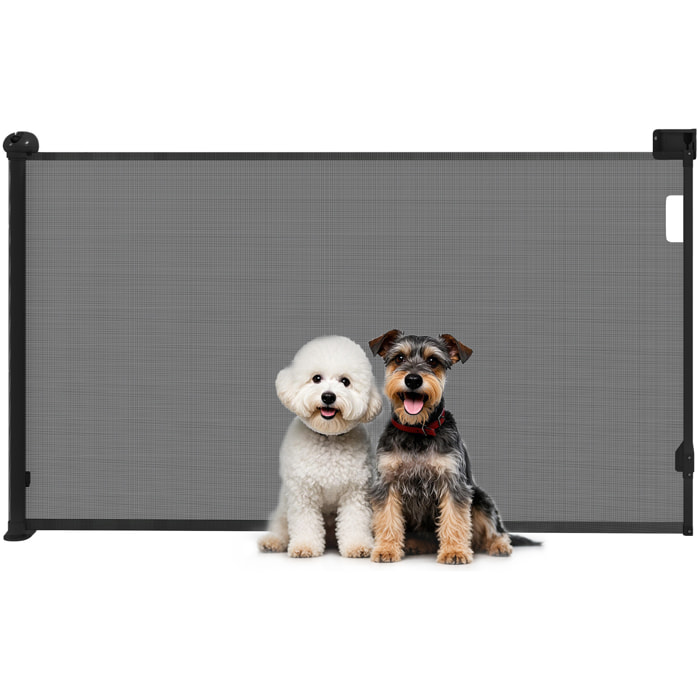 Barrera para Perros Retráctil 0-144 cm Puerta para Perros Pequeños Extensible Barrera de Seguridad para Mascotas con Interruptor de Cierre para Escaleras Puertas Pasillos