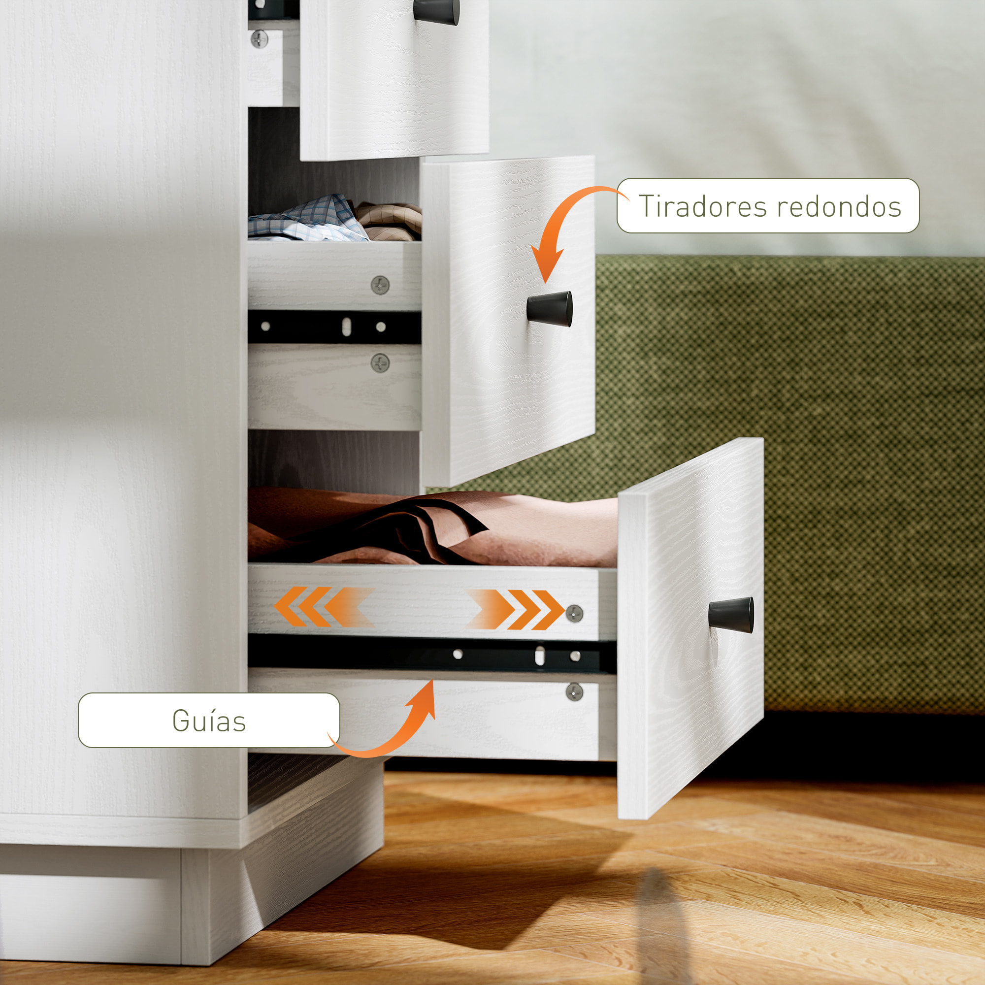 Cómoda de 4 Cajones Cómoda para Dormitorio Moderna Cajonera Estrecha para Salón Pasillo 47x29x75 cm Blanco