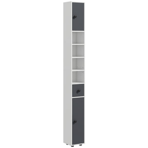 Columna de Baño Moderna Armario Alto de Baño con 1 Cajón 5 Estantes Ajustables y 2 Puertas Mueble de Baño Carga 30 kg 20x20x180 cm Gris