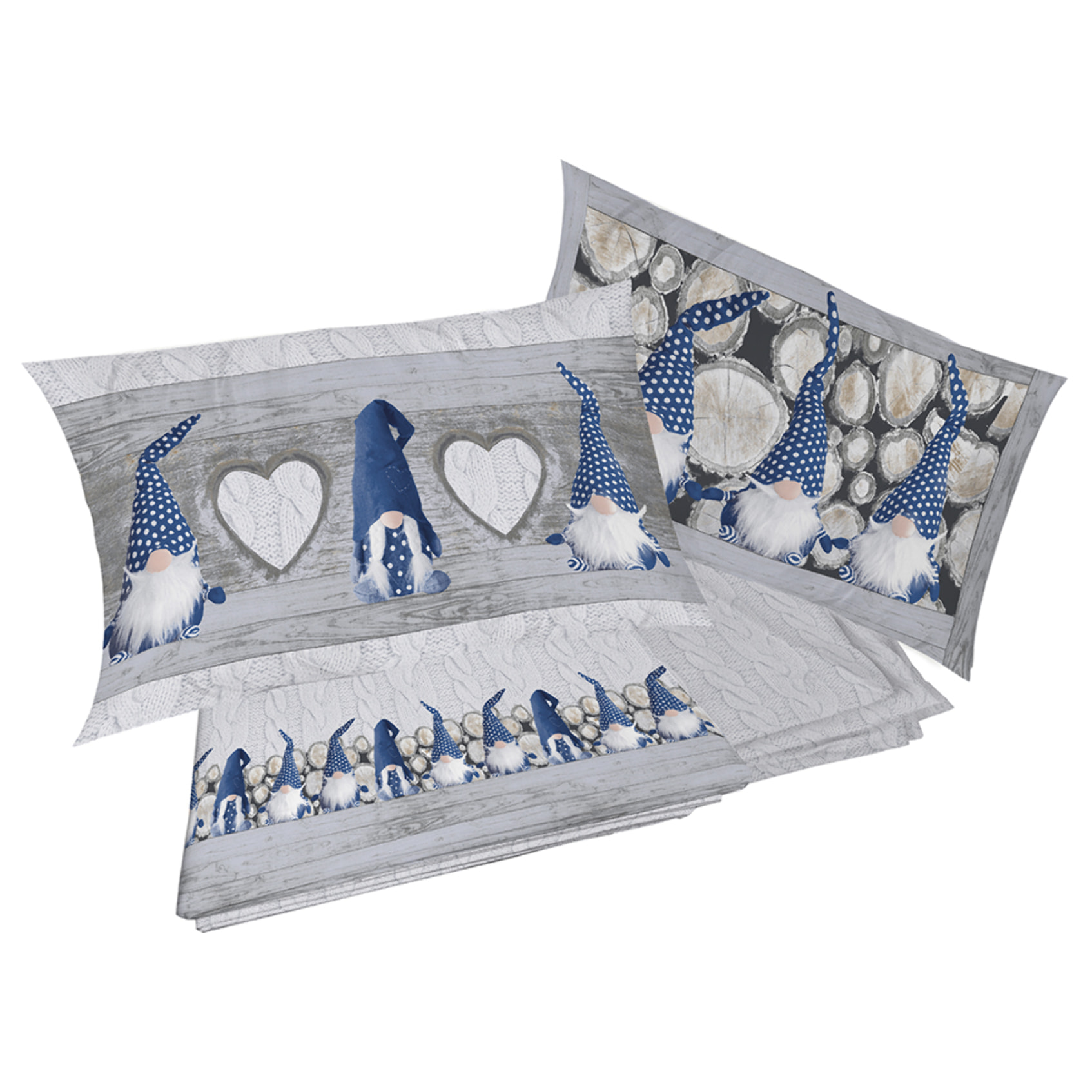 Completo letto in flanella gnomi blu