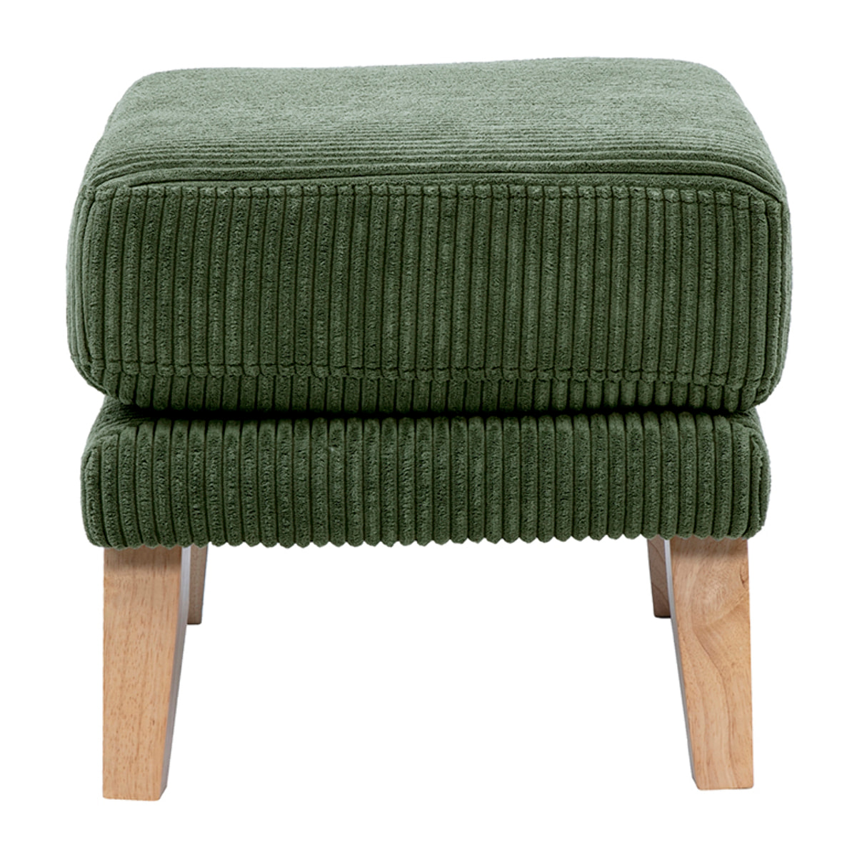 Pouf repose-pieds déhoussable scandinave en tissu velours côtelé vert kaki et bois clair OSLO