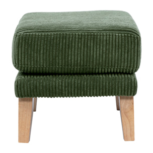 Pouf repose-pieds déhoussable scandinave en tissu velours côtelé vert kaki et bois clair OSLO