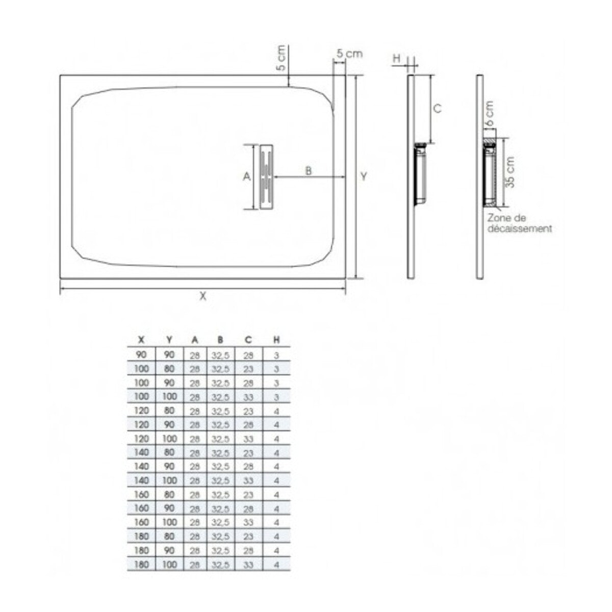 Receveur KINEDO découpable Kinerock Evo biolex rectangle gris anthracite