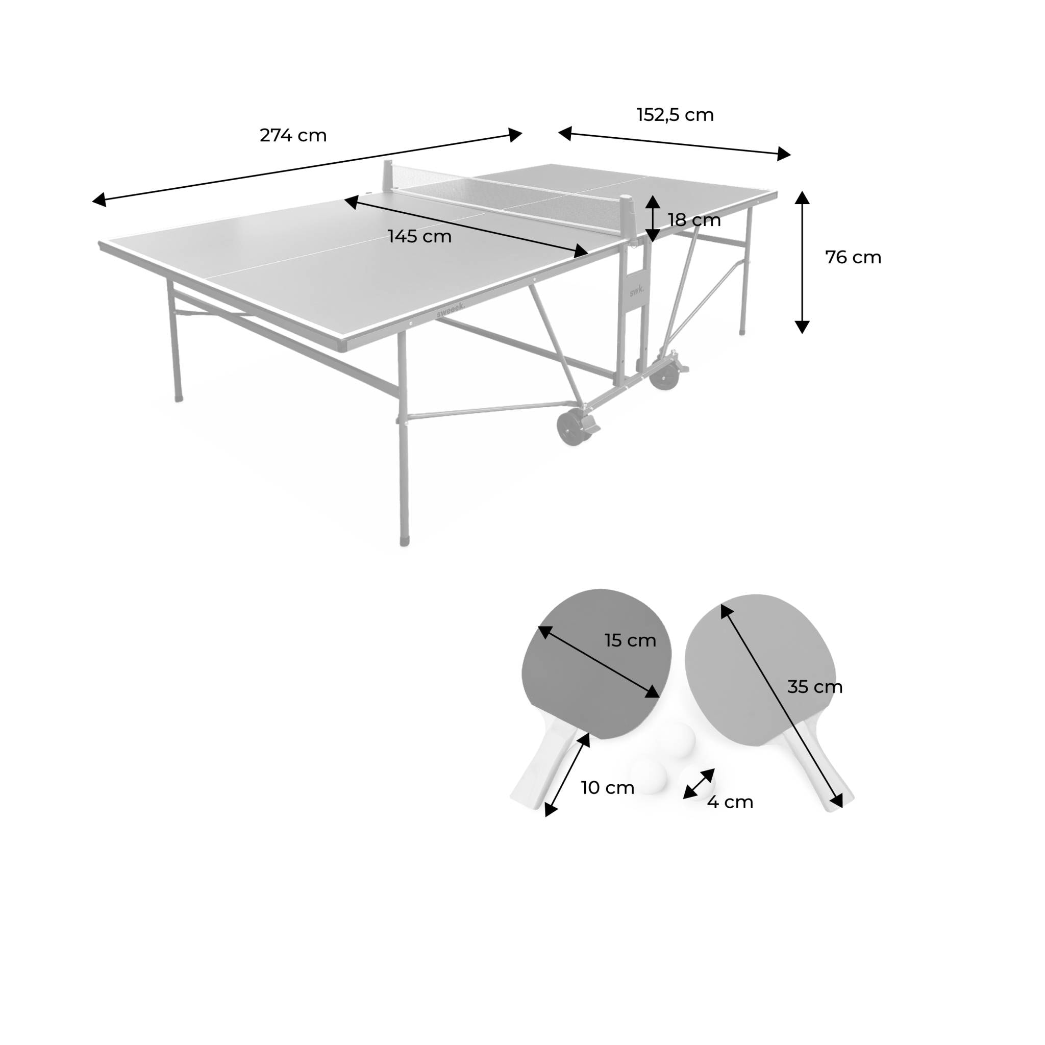 Table de ping pong intérieure pliante avec 4 raquettes et 6 balles TABLE DE PING PONG INTÉRIEURE PLIANTE + RAQUETTES