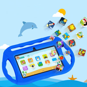 Tablet per bambini WiFi Q8. Sistema operativo Android 10 con IWAWA. Schermo 7'' 1024x600px. Allwinner A100, ARM Cortex™-A53 Quad-Core, 1,6 Ghz 1 GB di RAM + 16 GB. Doppia camera, involucro in silicone.