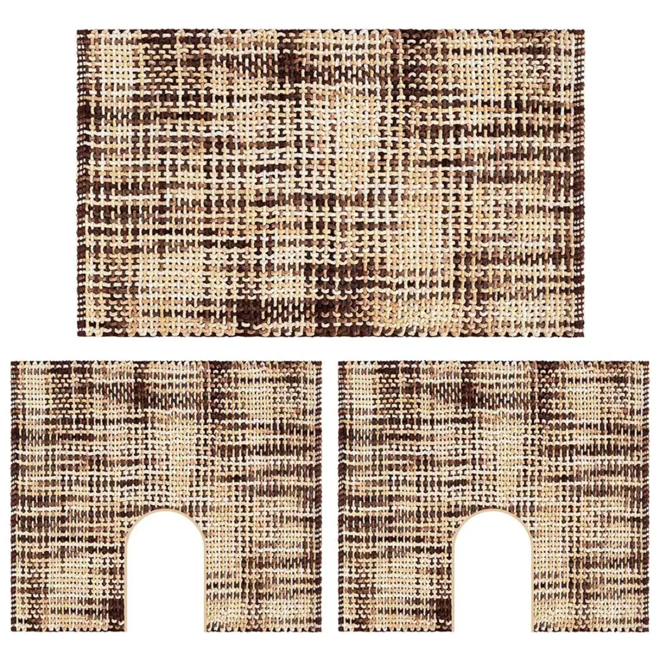 3 tappeti bagno CRAZY MARRONE in microfibra misto cotone, morbido antiscivolo lavabile in lavatrice, tappetino lavabo sanitari bagno