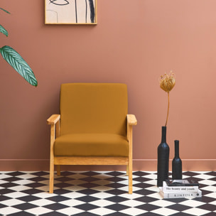 Fauteuil scandinave bois de peuplier, d'hévéa et velours côtelé ISAK