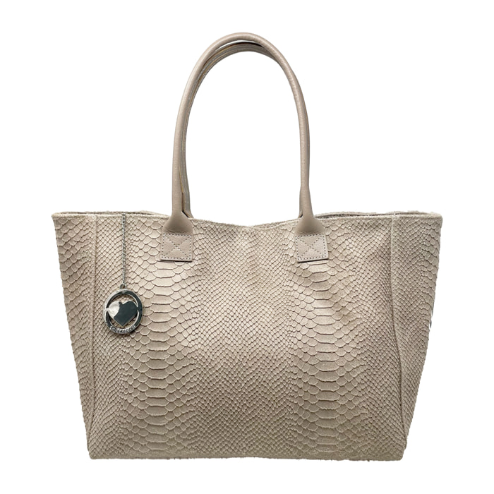 Chicca Borse - Borsa a Spalla Donna in Vera Pelle - Colore Pitonato Fango