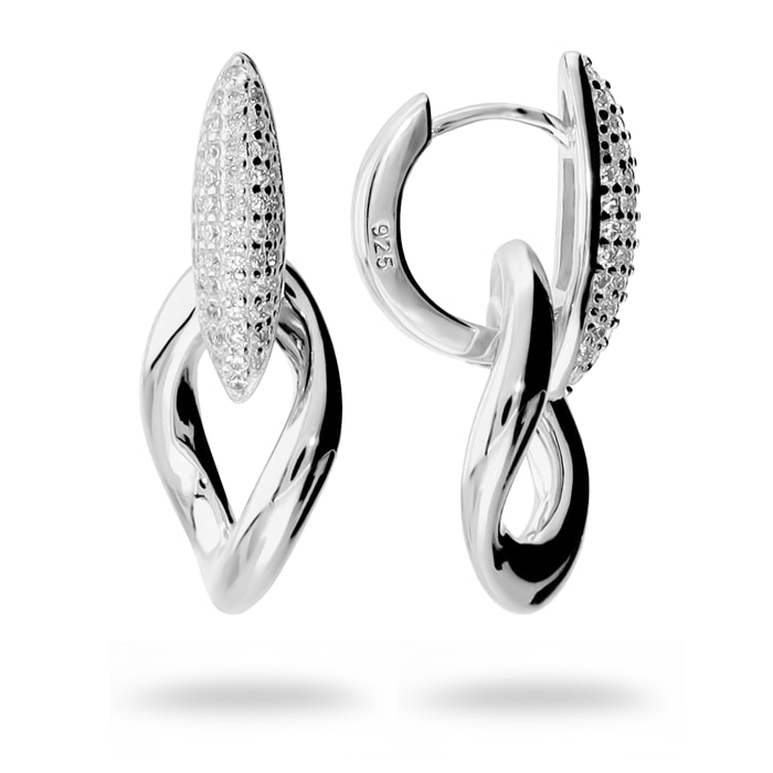 Orecchini Pendenti con Pavé di Cubic Zirconia e Maglia Ritorta in Argento 925 placcato Rodio