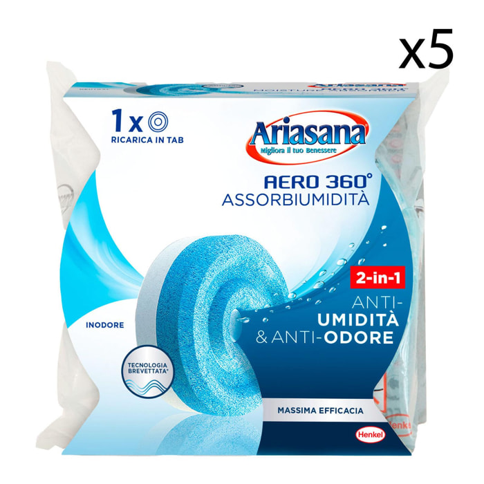 5x Ariasana Tab 2in1 Assorbiumidit e Anti Odore per Aero 360ø - 5 Ricariche