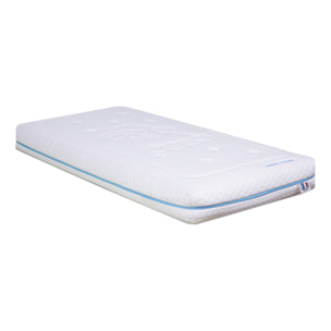Matelas Enfant Ourson, glissière Bleu, 14 cm, Mousse Haute Densité Supersoft, Déhoussable, Soutien Medium, Fabrication Française, CertiPUR Oeko-Tex