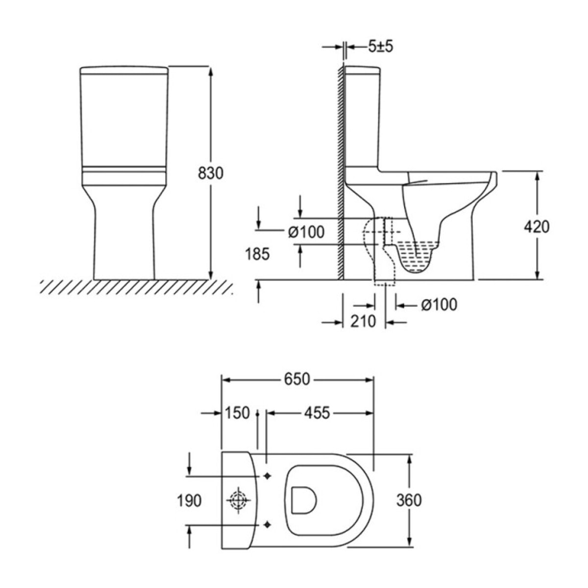 WC à poser sans bride sortie horizontale Elite avec abattant frein de chute + Porte-balai et porte-rouleau rond chromé