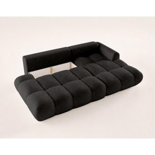 Yulin - Canapé d'angle ouvert droit 4 places convertible avec coffre en tissu bouclette - Noir
