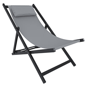 Sedia Sdraio Leggera Da Giardino Schienale Regolabile 5 Posizioni Pieghevole Con Cuscino Struttura Nera In Alluminio Portata Massima 160 Kg Grigio
