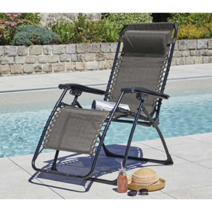 Lot de 2 fauteuils relax en acier - pliant - taupe - PALAVAS