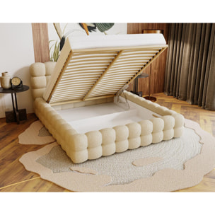 Darling - lit coffre - 140x200 cm - sommier inclus - en tissu bouclette - Beige