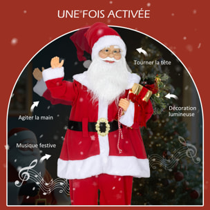 Figurine de Père Noël, debout de Père Noël rouge traditionnelle 120 cm, commande vocale, lumières LED scintillantes, musique, bras pliables, pour les décorations d'intérieur et de fête