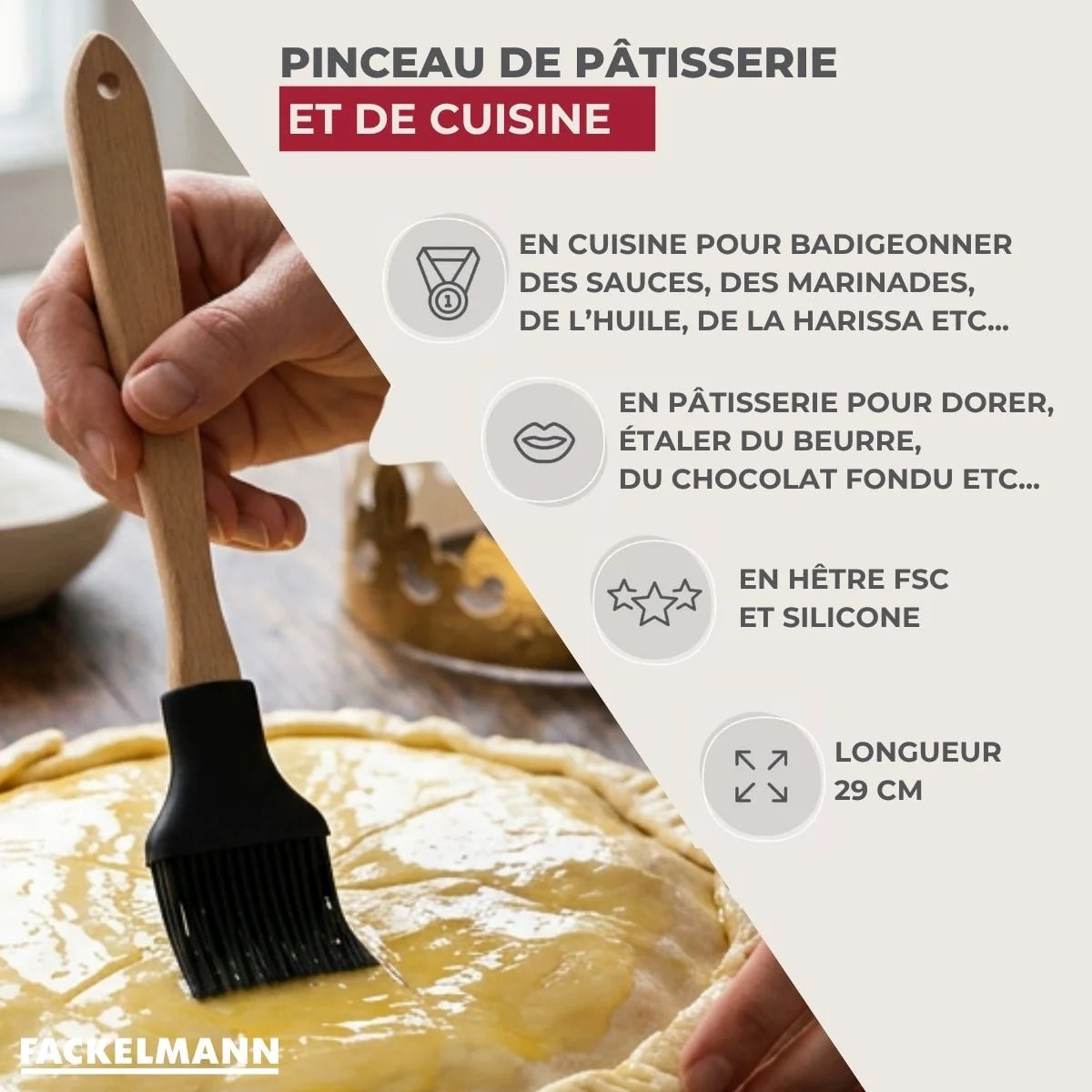 Pinceau de cuisine silicone 29 cm Fackelmann Acacia