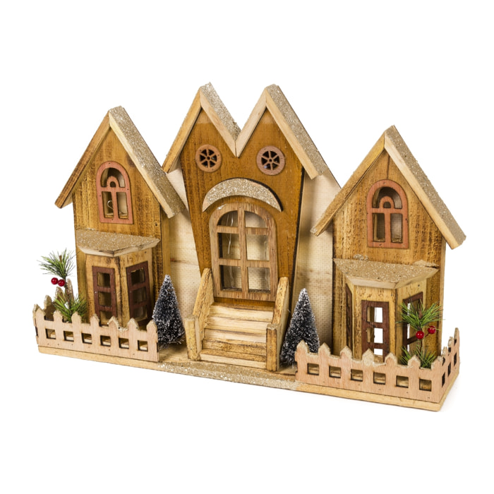 DAM Casa de madera siberiana de 48cm. Decoración de navidad, con luces LED. 48x9x28 Cm. Color: Marrón