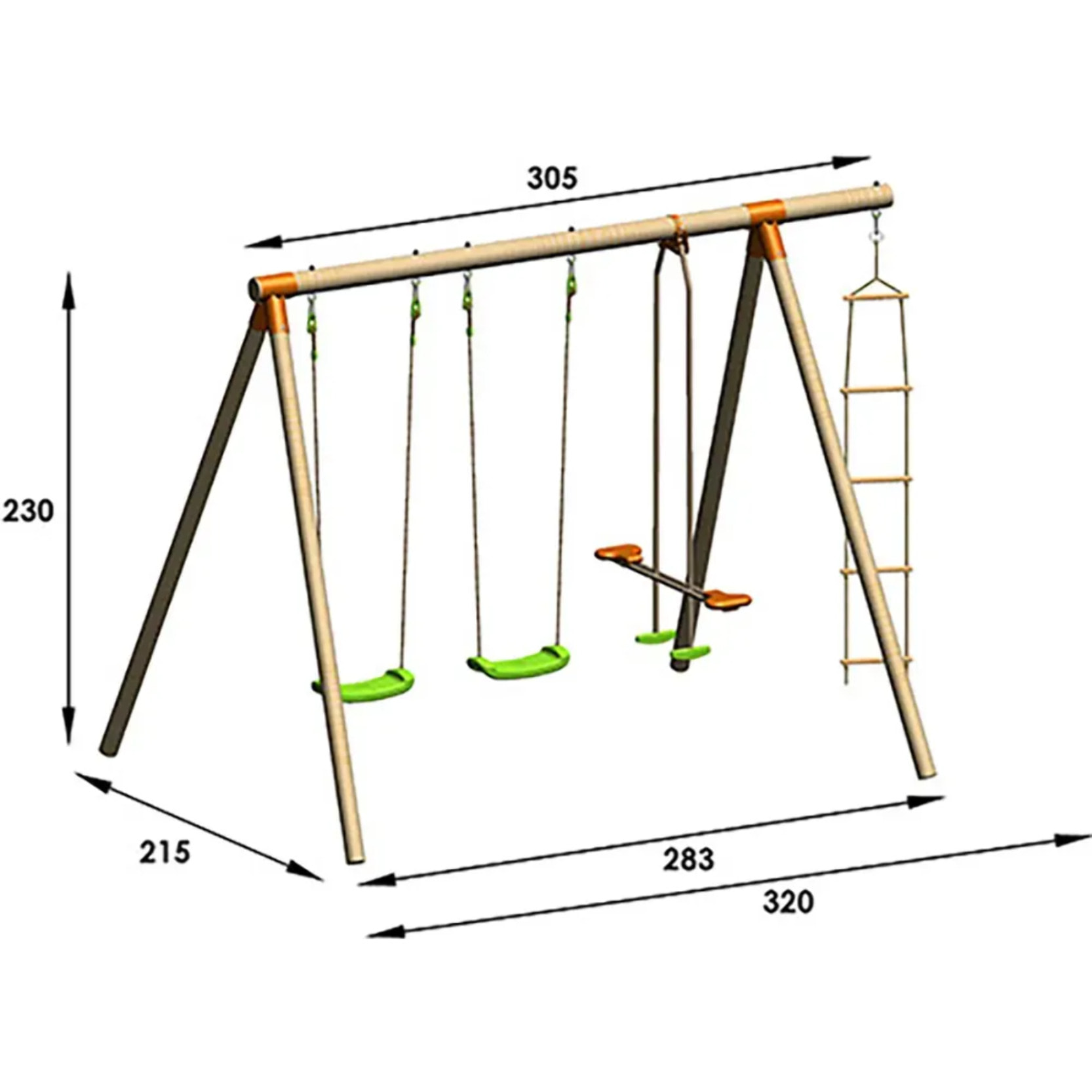 Portique bois 2,30 m Topwood DOLCI - 5 enfants