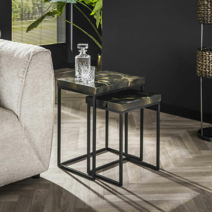 Table gigogne gris et or en teck recyclé (2 pièces) NOVA