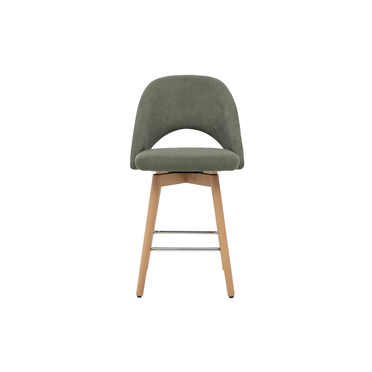 Tabourets de bar scandinaves en tissu velours côtelé vert kaki et hévéa massif 65 cm (lot de 2) COSETTE
