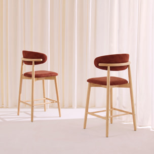Tabouret de bar bois d'hévéa naturel et tissu chenille (lot de 2)  PAOLA
