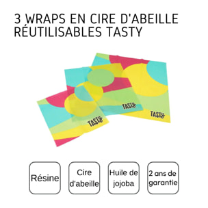 Lot de 3 wraps en cire d'abeille type film alimentaire Tasty Green