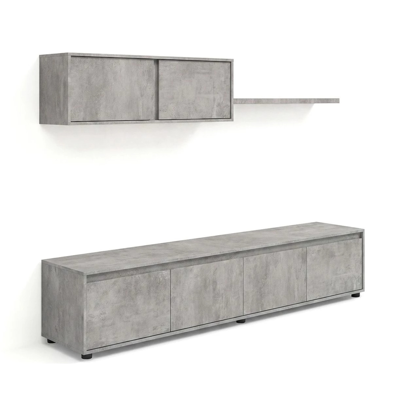 Salón con mueble de TV y estantería en gris cemento 200 cm Arlet Gris cemento