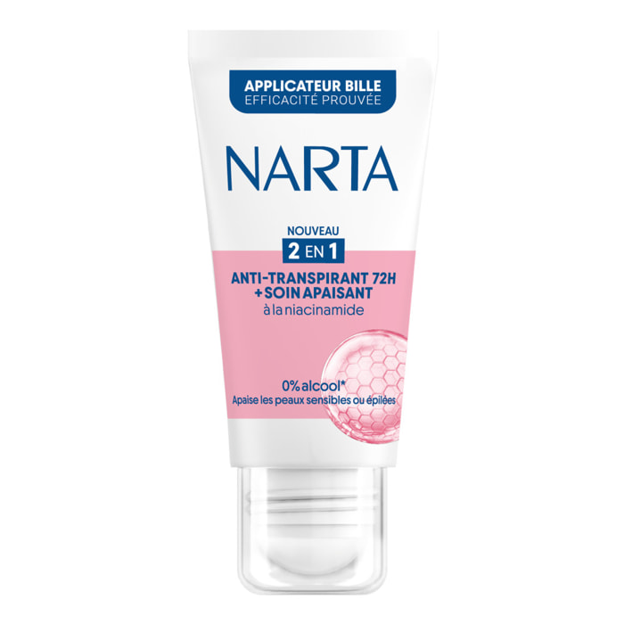Narta Tube Roll-On Anti-Transpirant 72H + Soin Apaisant à la Niacinamide 50 ml