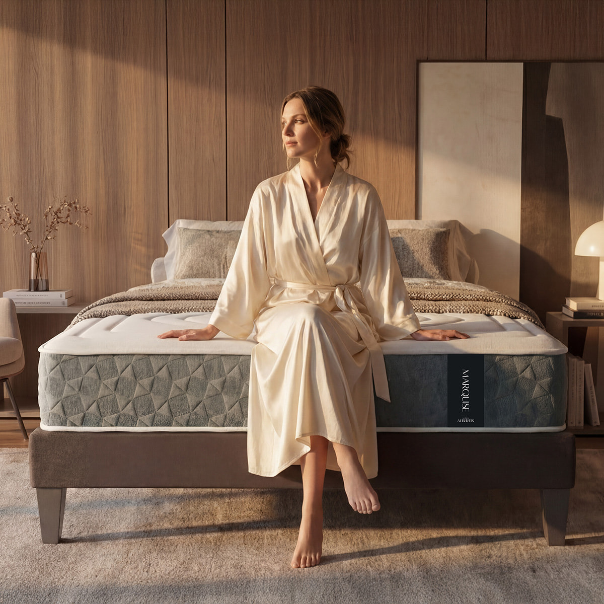 Matelas Hybride MARQUISE Ressorts Ensachés & Mémoire de Forme, 33 cm, Soutien Ferme, 4 poignées, Garantie 10 ans