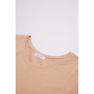 Maglietta in cotone beige a maniche lunghe