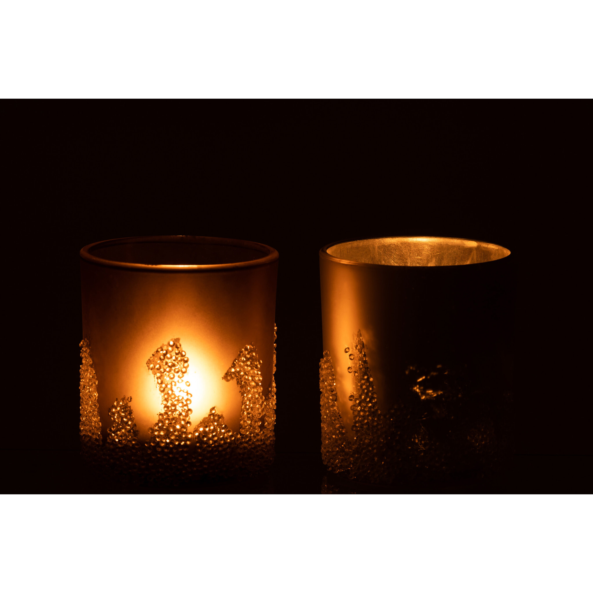 J-Line photophore Givré - verre - gris/argent - large - 2 pcs