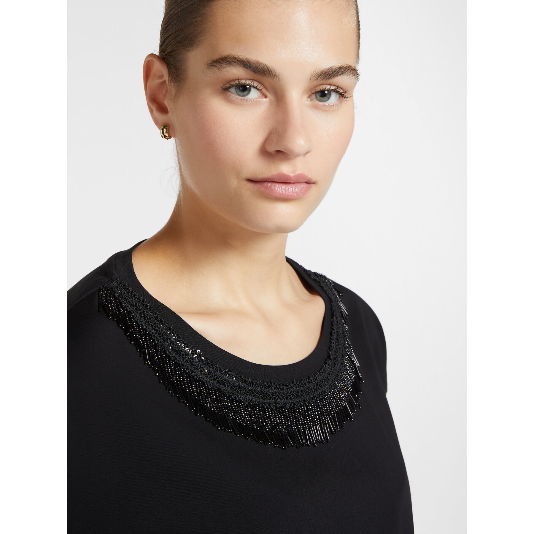 Elena Mirò - Camiseta con escote bordado - Negro