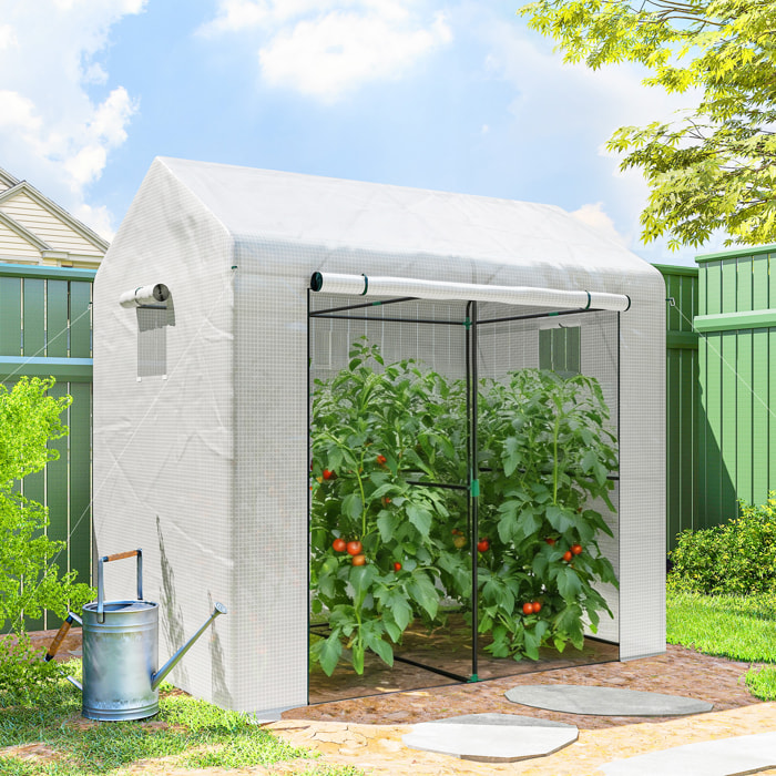 Serre de jardin 2,8 m² porte zippée 2 fenêtres acier PE blanc