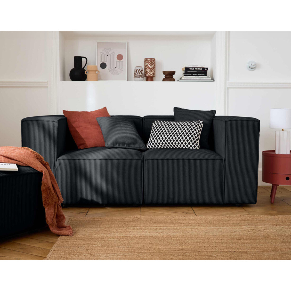 Arty - module d'assise gauche - en velours côtelé - Noir