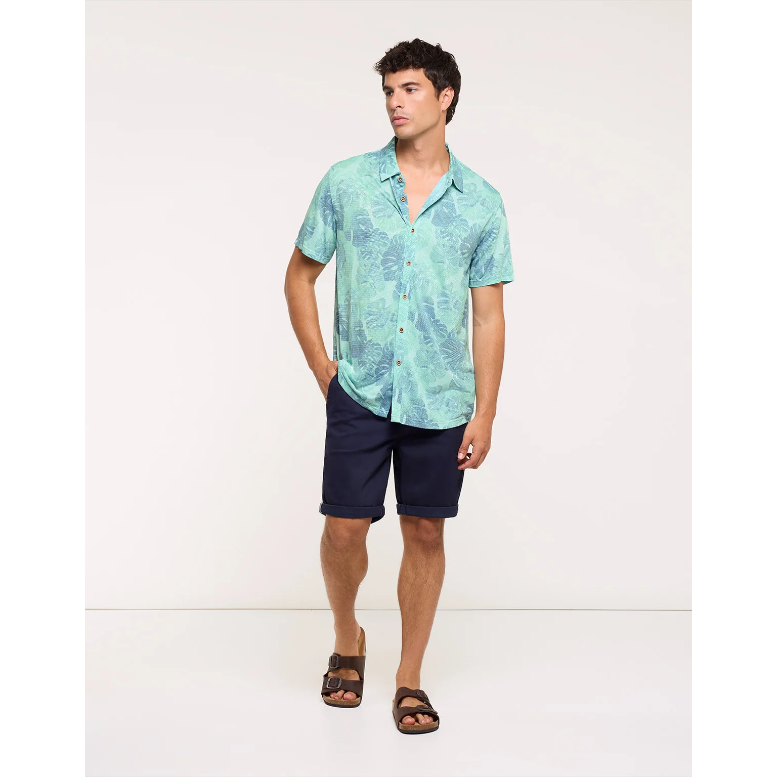 Camisa Manga Corta Turquesa - Folked