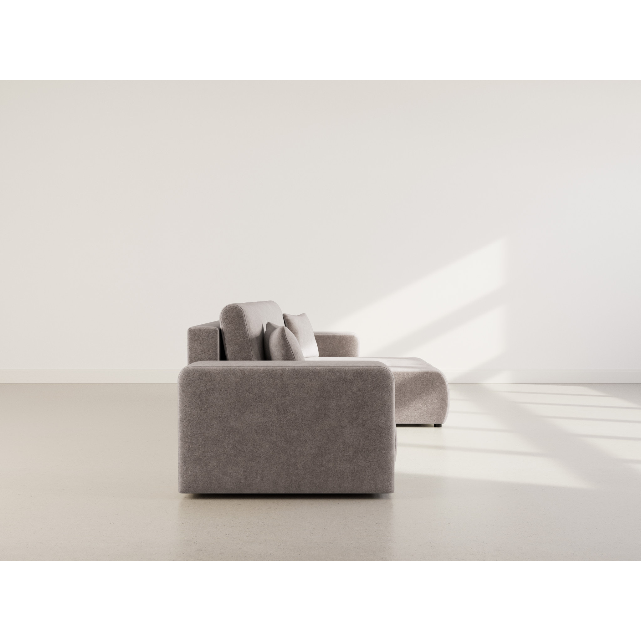 Nicole - Canapé d'angle réversible 5 places convertible avec coffre en tissu - Gris clair