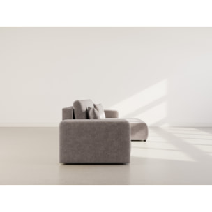 Nicole - Canapé d'angle réversible 5 places convertible avec coffre en tissu - Gris clair