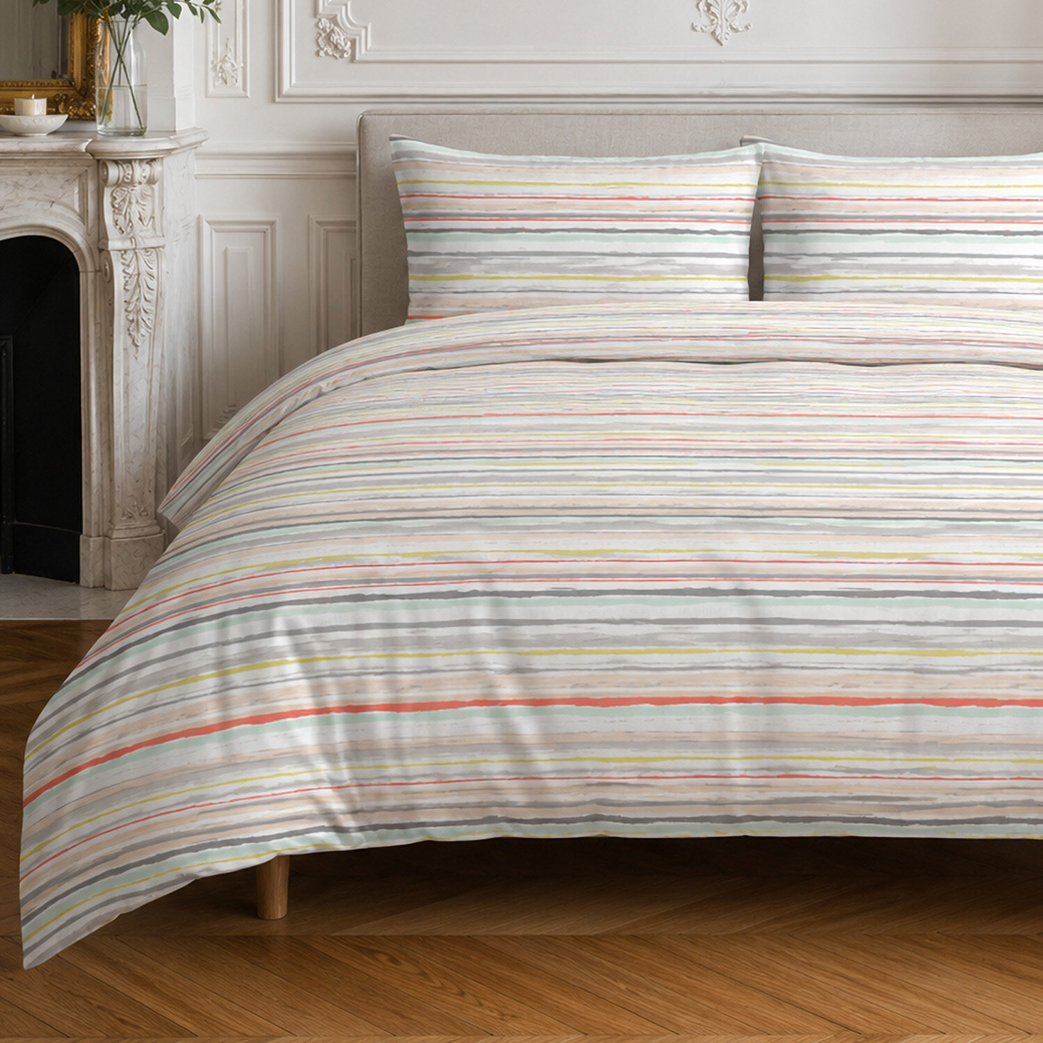 Parure housse de couette en coton rayures mutilcolore, Painterly Stripe