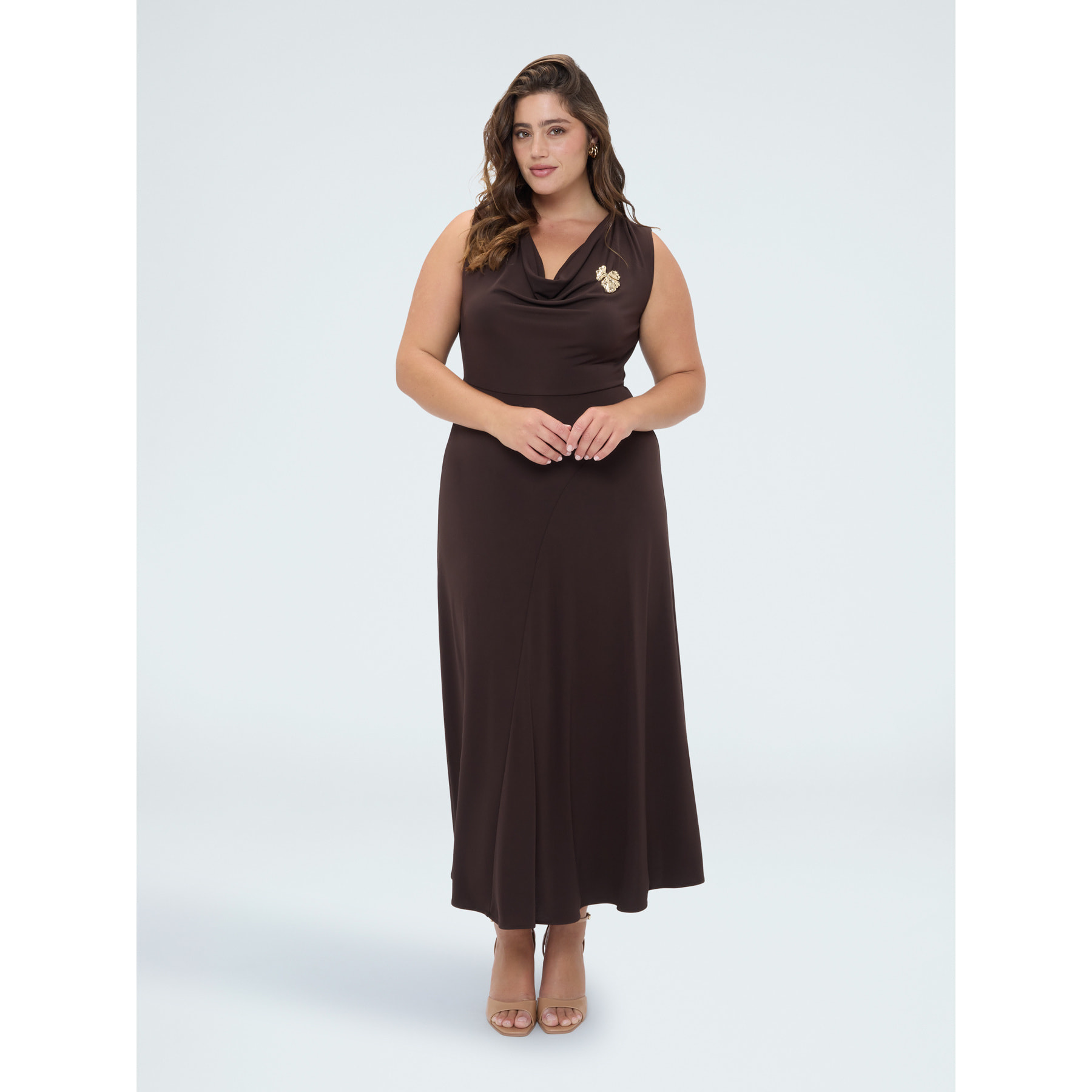 Fiorella Rubino - Vestito lungo svasato con applicazione - Marrone